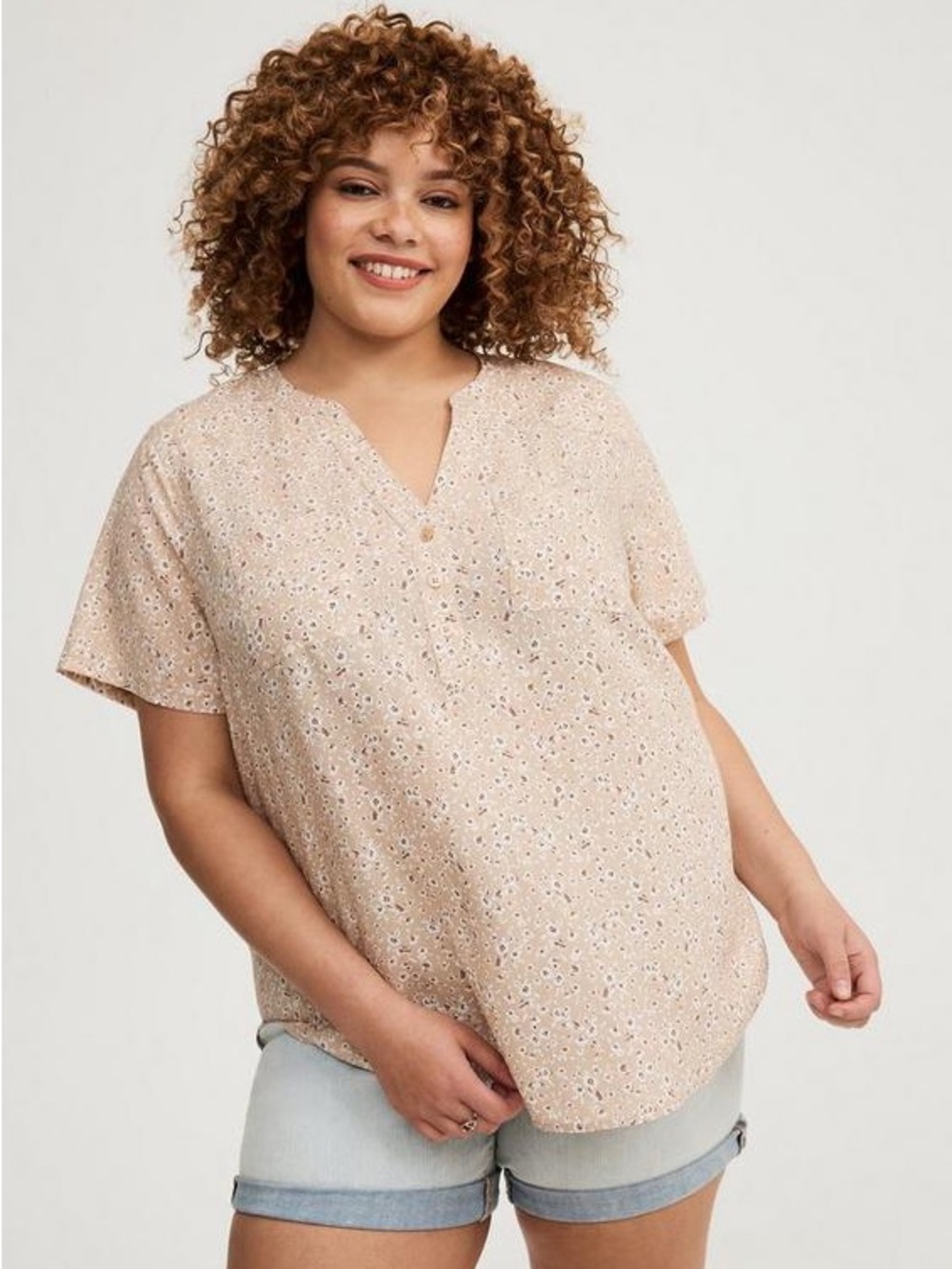 Torrid Ditsy Floral Harper Challis Short Sleeve Blouse